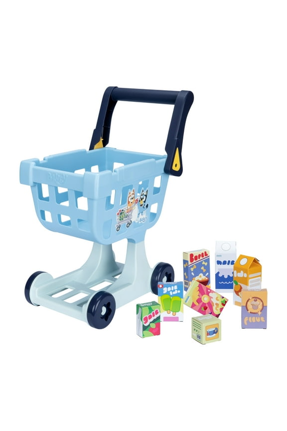 Shopping Trolley, Ideal Size For Toddlers, Stands at 19.3 In Tall, 8 Colorful Cardboard Shopping Goods Included, Ages 3+