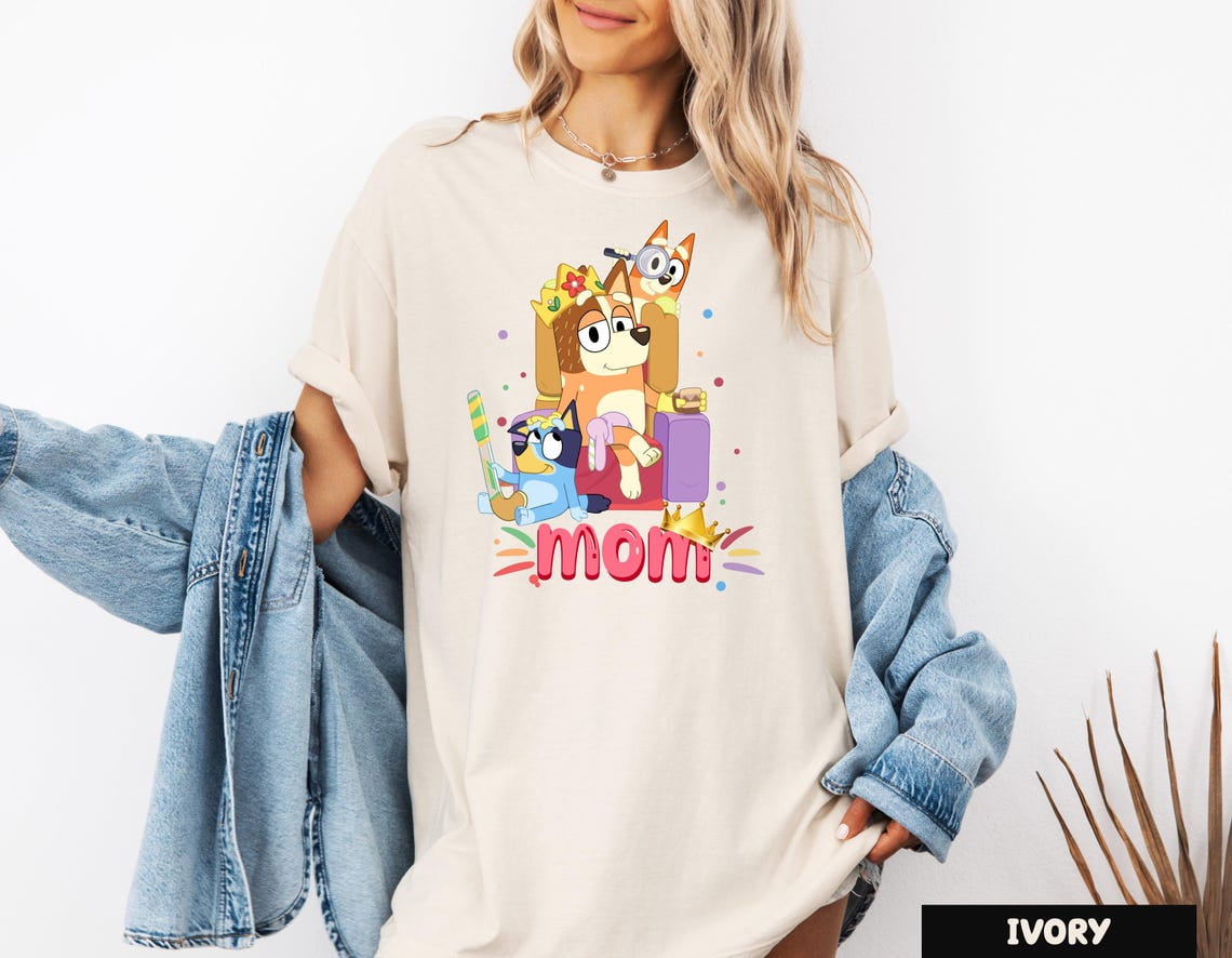 Bluey Blue Mom Shirt Blue Mom Shirt Birthday Mama Shirt Cartoon Mommy ...