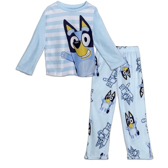 Bluey Boys' 2-Piece Loose-Fit Fleece Pajama Set, Soft and Cute for Kids