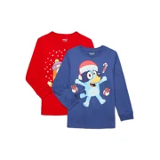 SONIC THE HEDGEHOG Bluey Boys Holiday Graphic Tee with Long Sleeves, 2-Pack, Sizes 4-8