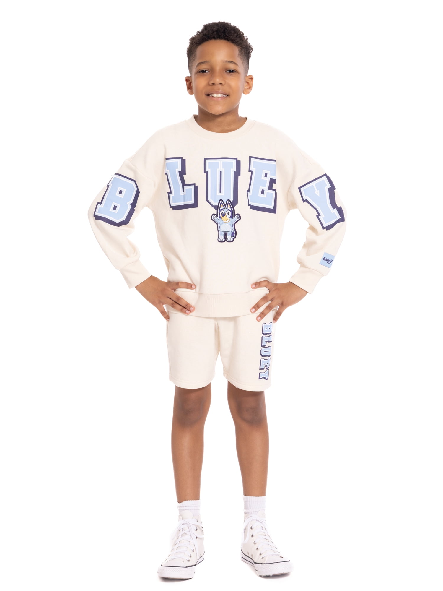 Bluey Boys Long Sleeve Graphic Crewneck Sweatshirt with Matching Short, 2-Piece Set, Sizes 4-12