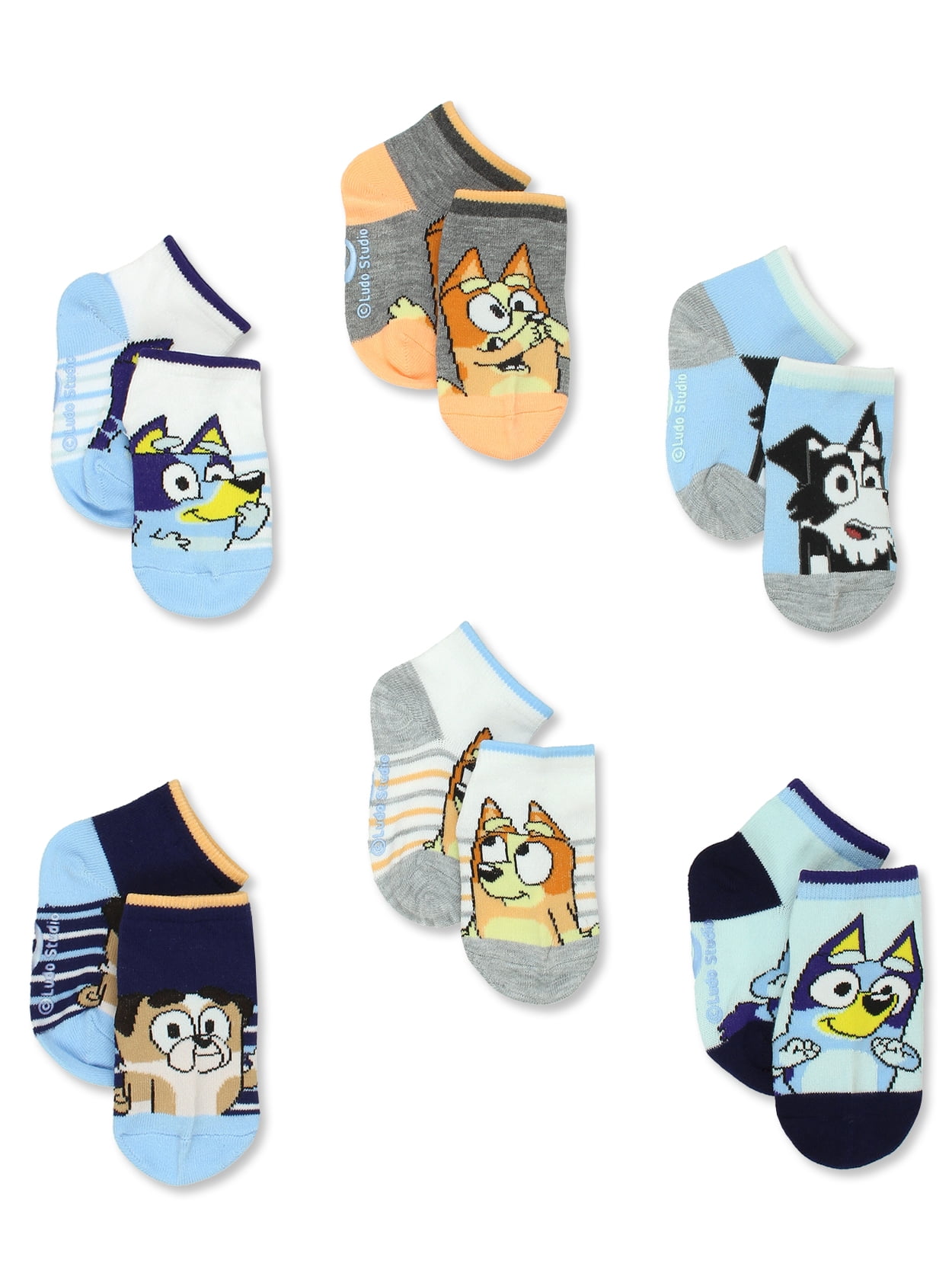 Bluey Boys Male Toddler 6 Pack Gripper Quarter Socks QF019