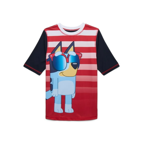 Bluey Boys Rashguard with Short-Sleeves and UPF 50+, Sizes 4-12
