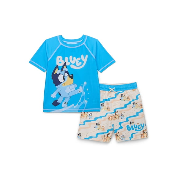 Bluey Boys Short Sleeve Rash Guard and Swim Trunks Set, 2-Piece, Sizes 4-7