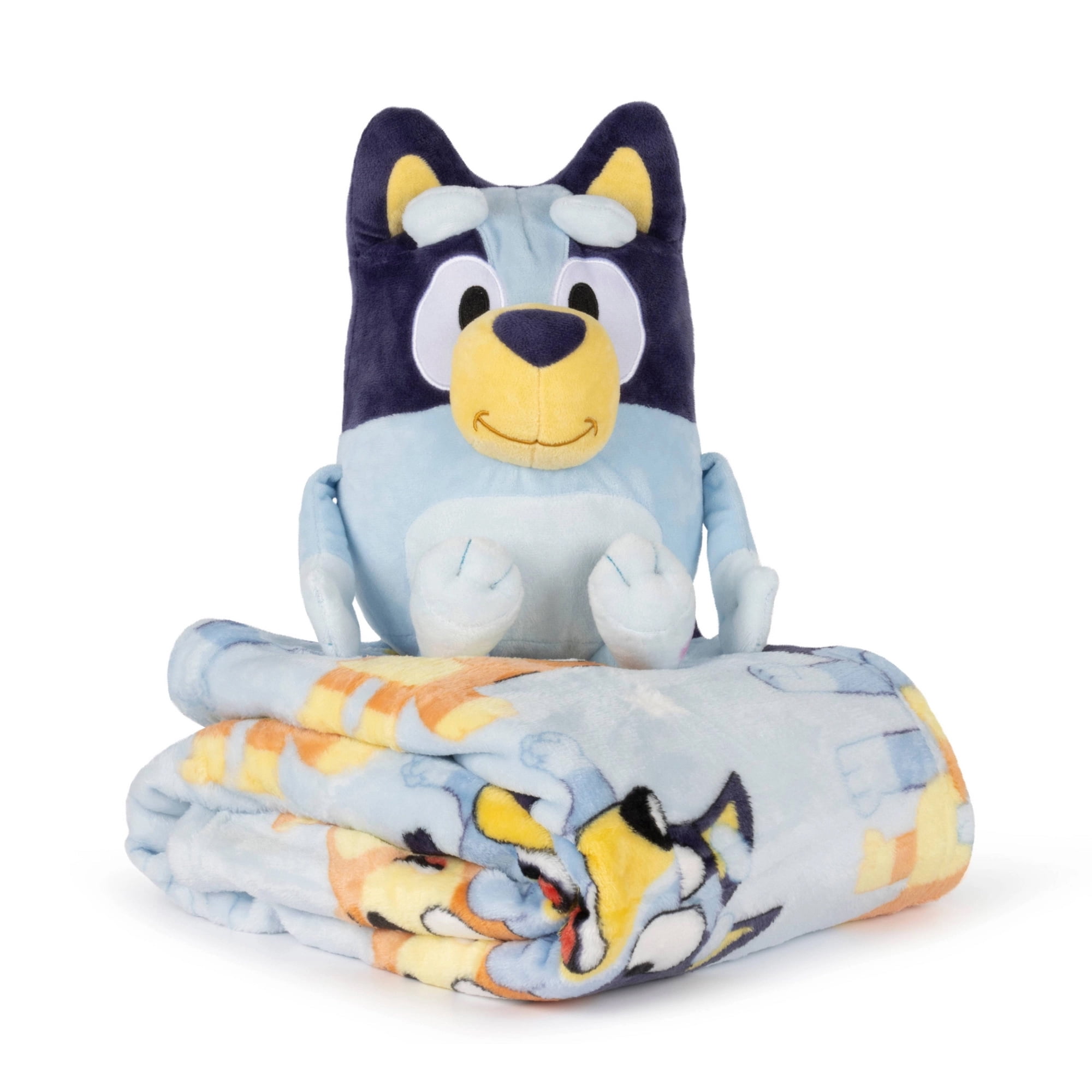 Bluey Busy Puppies Silk Touch Throw Blanket 40 x 50" and Character Hugger Pillow Set