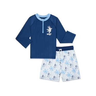 Bluey Character Toddler Boy Long-Sleeve Rashguard Swim Set, Sizes 12M-5T