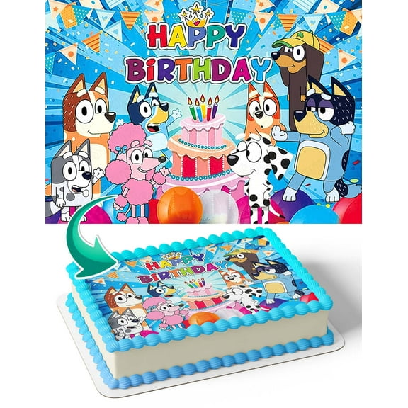 Bluey Characters Rainbow Color BRC Edible Image Cake Topper Birthday Sheet Banner 1/4 Sheet