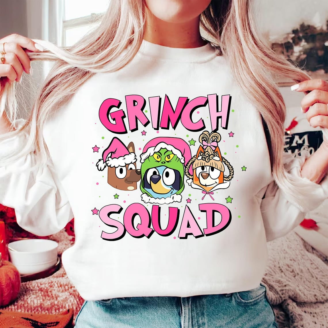 Bluey Chilli Snickers Grinch Squad Christmas Disn E Y Unisex Sweatshirt