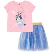 Bluey Coco Floral Big Girls T-Shirt and Tulle Mesh Skirt Satin Lining Infant to Big Kid