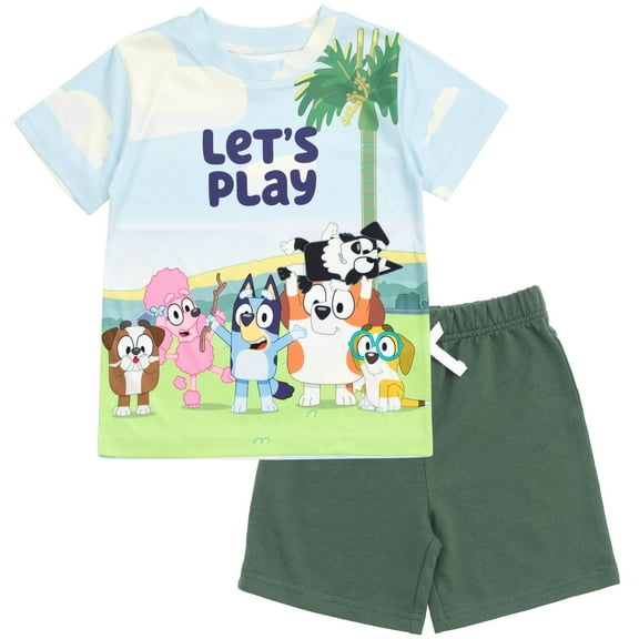 Bluey Coco Honey Winton Little Boys T-Shirt and Shorts Outfit Set Multicolor / Green 6
