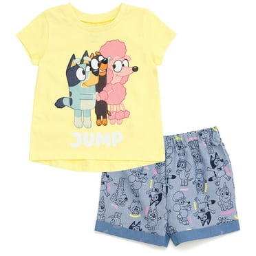 Bluey Coco Snickers Toddler Girls T-Shirt and Chambray Shorts Outfit Set Toddler to Little Kid