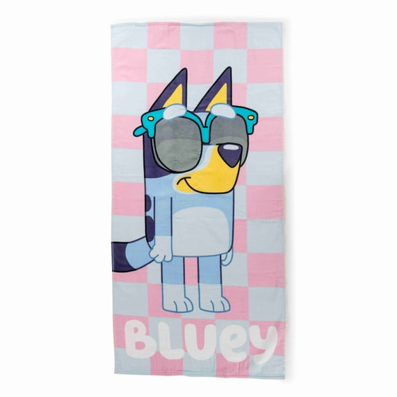 Bluey Cool Checks 28" x 58" Kids Beach Towel, Cotton, Blue, BBC Studios