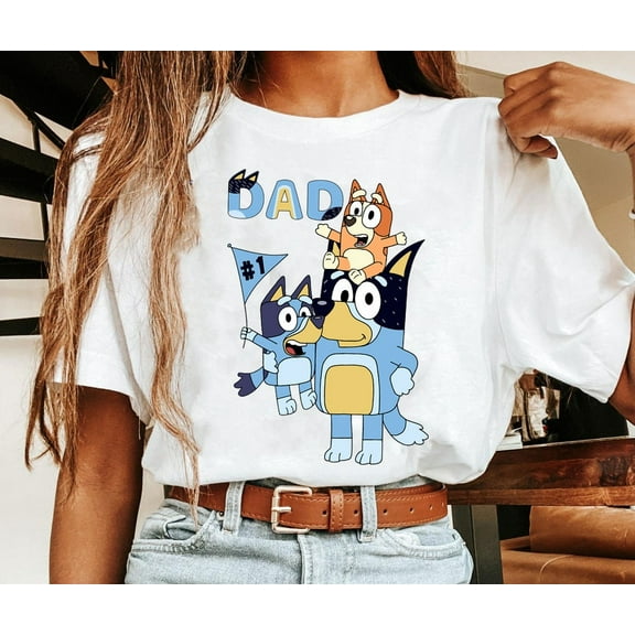 Bluey Dad #1 T-Shirt, Father Days Tshirt, Bluey Family Shirt, Bluey Daddy Number 1 Shirts, Bluey Birthday Party, White Color