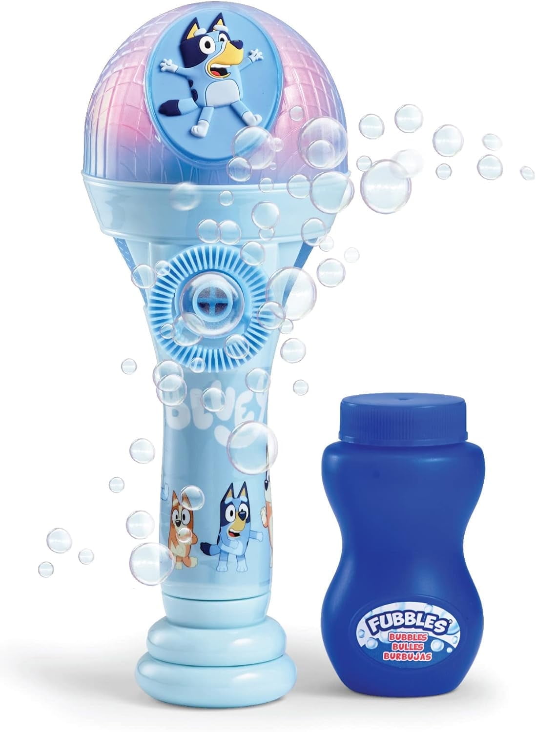 Bluey Dance Mode Bubble Machine and Toy Microphone Voice Activated Bubble Blower and Light-up Mic Fun - Sing and Dance with Bluey!