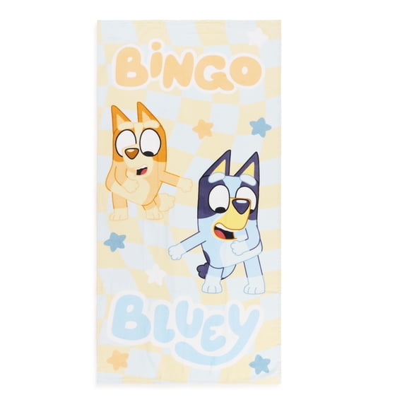 Bluey and Bingo Dance-A-Thon Kids Beach Towel, Cotton, Multicolor, BBC Studios, 28" x 58"