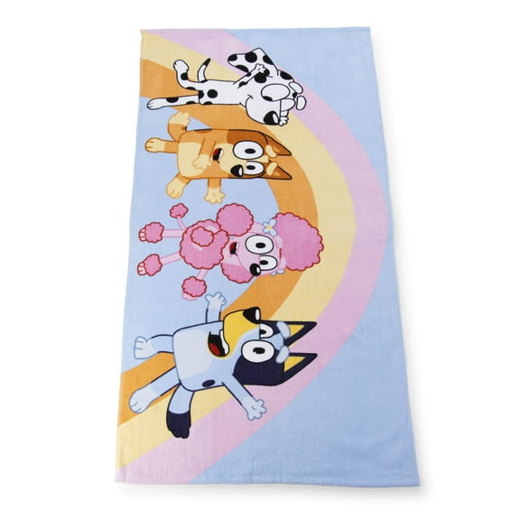 Bluey Dancing with Friends 27" x 54" Kids Bath Towel, Cotton, Blue, BBC Studios
