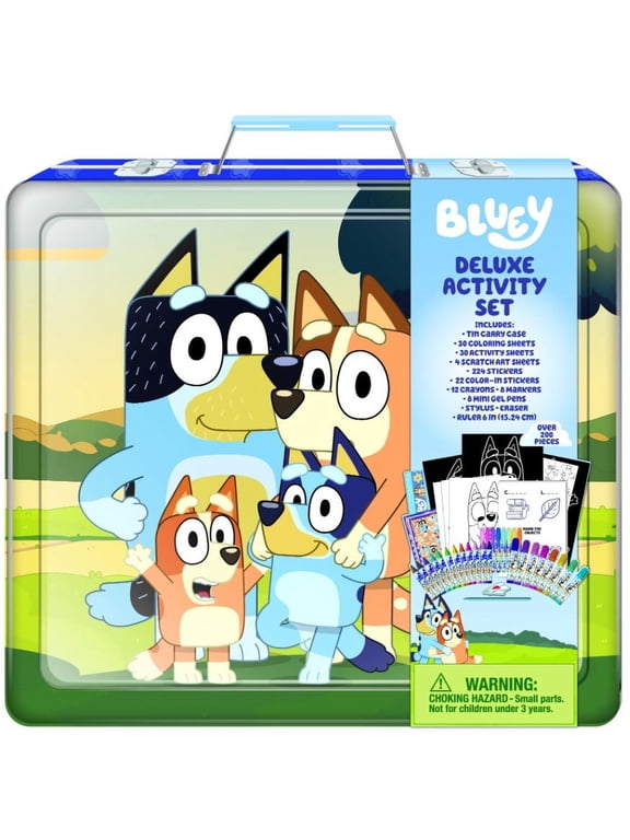 Bluey Deluxe Activity Art Set with Metal Carrying Case, for Boys and Girls, Over 200 Pieces, Multi-Color