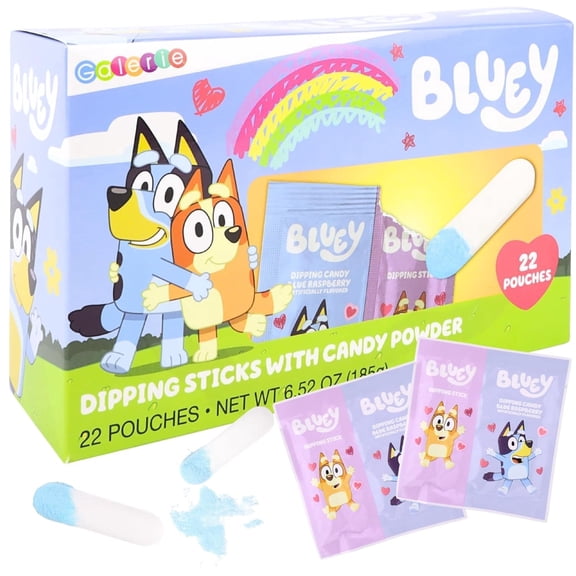 Bluey Dipping Sticks, Valentines Classroom Exchange Kit, 22 Pouches, 6.52 Ounce Box