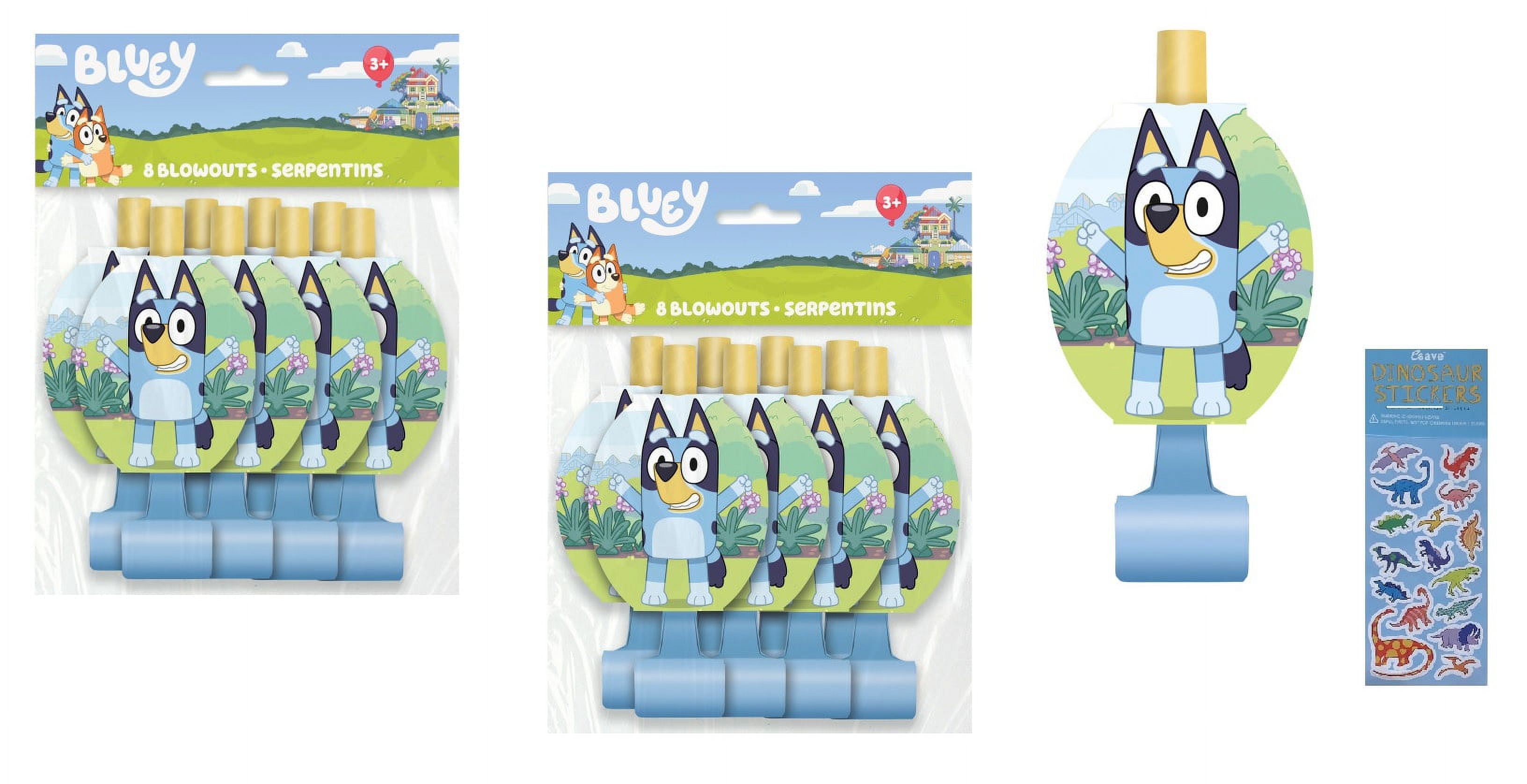 Bluey Dog Birthday Party Supplies Bundle includes Party Blowouts - 16 Count