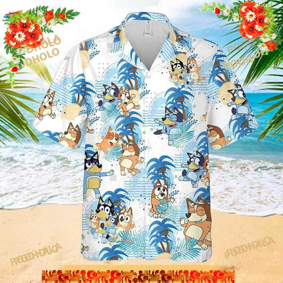 Bluey Family 3D Hawaiian Shirt, Blueydad Characters Vacation Shirt