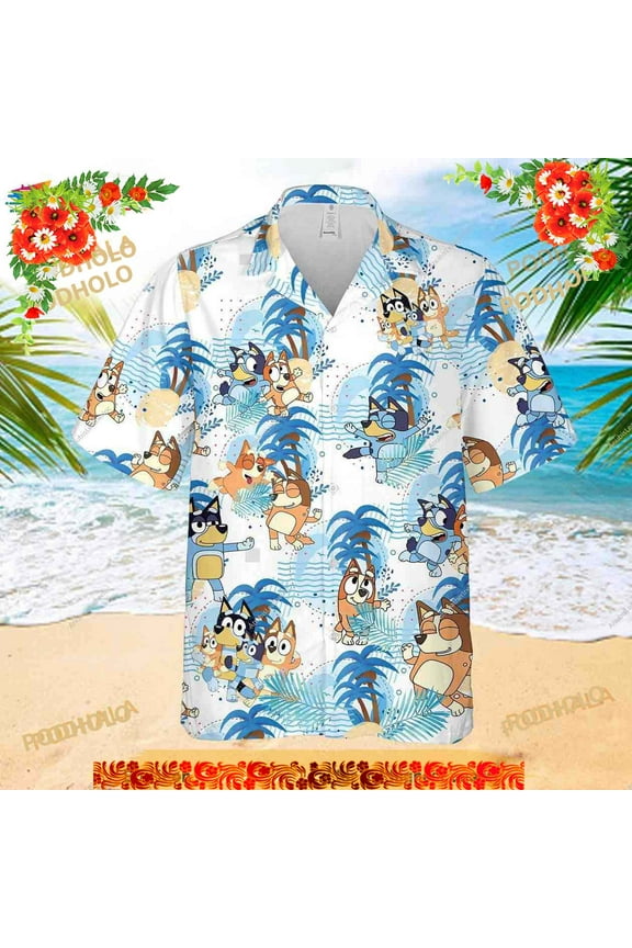 Bluey Family 3D Hawaiian Shirt, Blueydad Characters Vacation Shirt