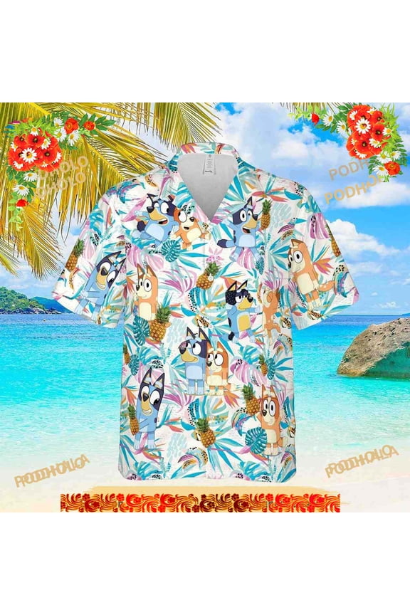 Bluey Family 3D Hawaiian Shirt, Blueydad Tropical Shirt
