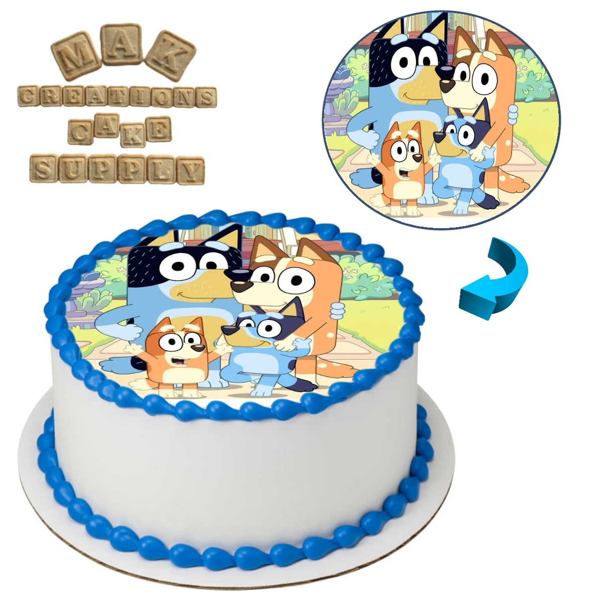 Bluey & Family 8" Round Edible Cake Topper ~ Can be used on 8", 9" & 10" Round Cake