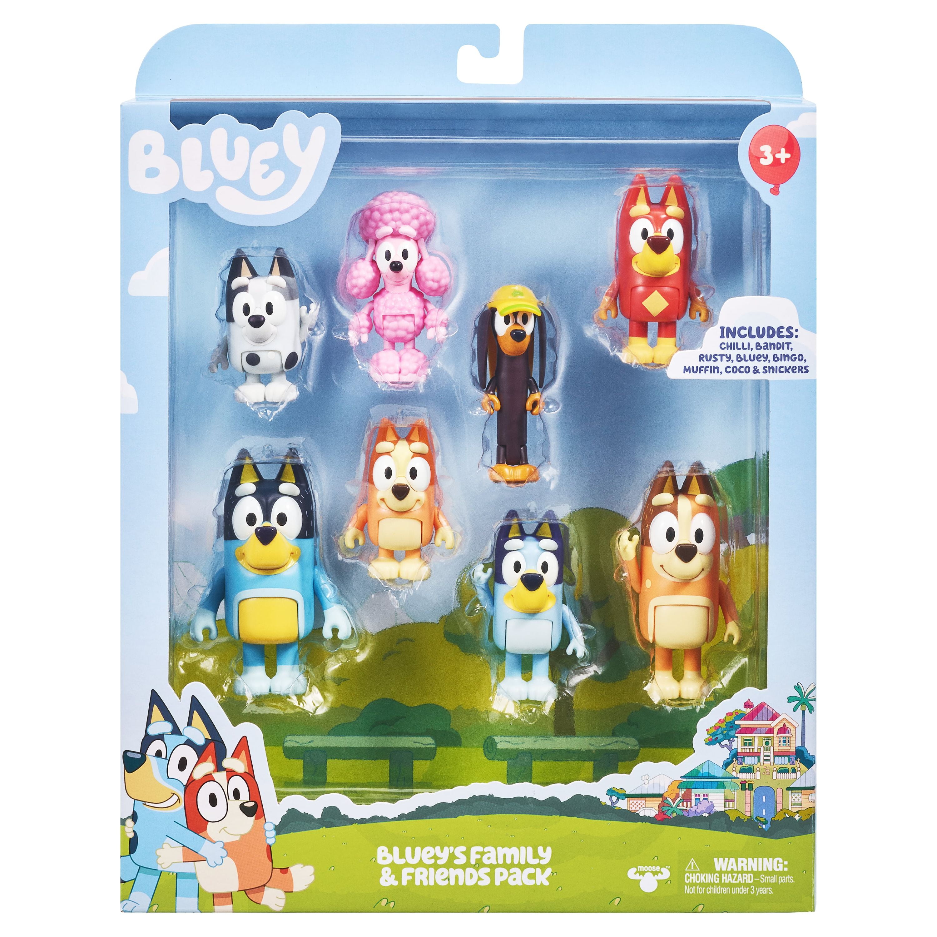 Bluey Poseable Toys Pack - Family and Friends 2.5 inch Action Figure Set, 8 Pieces
