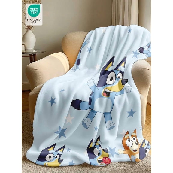 Bluey Flannel Throw Blanket - Super Soft Lightweight Cartoon Print, Bluey Dropping Balloon & Bluey with Mum, Cozy Warm Decorative Blanket for Home, Perfect Gift for Family Friends Birthday