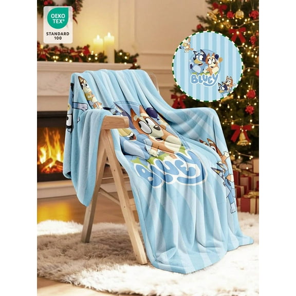 Bluey Flannel Throw Blanket - Super Soft Lightweight Cartoon Print, Bluey Dropping Balloon, Cozy Warm Home Decor, Birthday Gift for Friends & Family, Autumn & School Supplies
