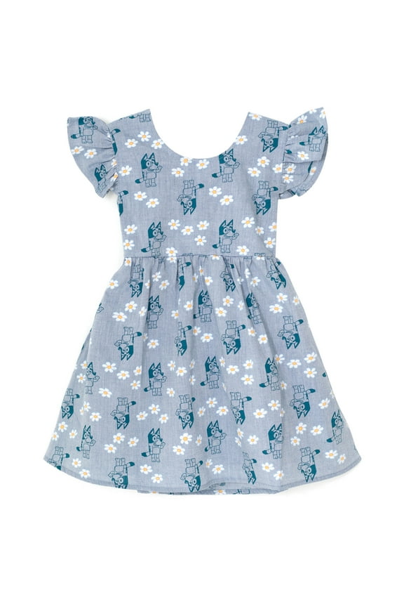 Floral Toddler Girls Chambray Skater Dress Infant to Big Kid