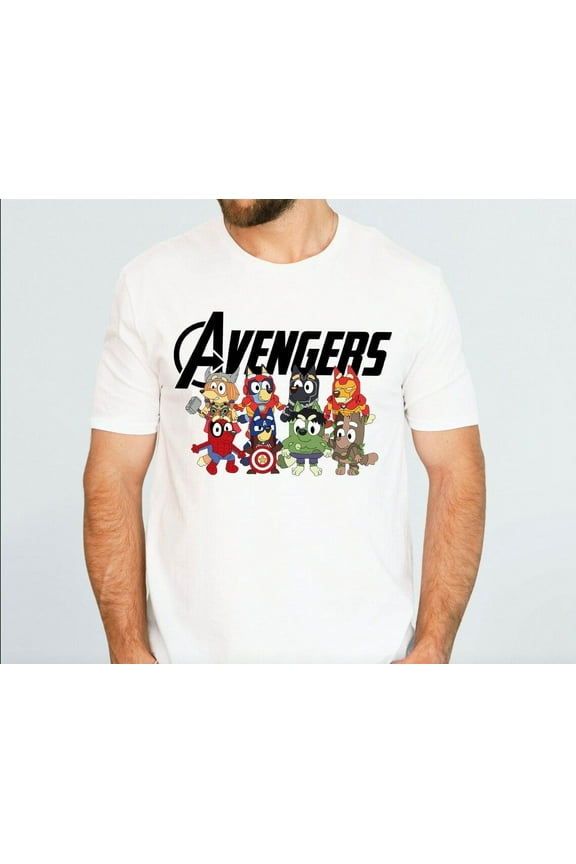 Bluey Friends Heroes T-Shirt, Blue Superheroes Shirt Cartoon Characters Tee Blue Dog Shirt
