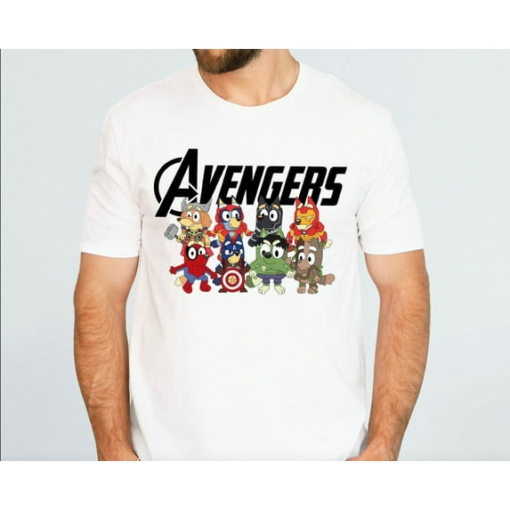 Bluey Friends Heroes T-Shirt, Blue Superheroes Shirt Cartoon Characters Tee Blue Dog Shirt