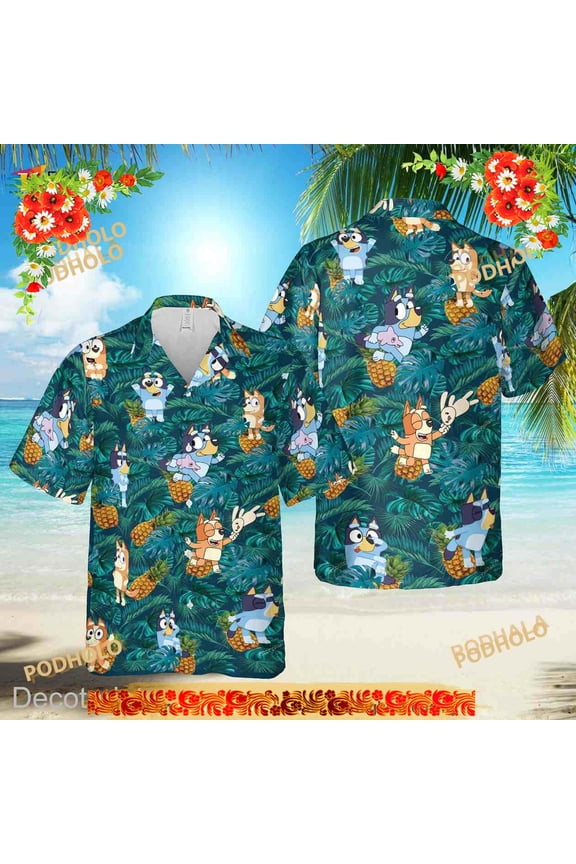 Bluey Funny Hawaiian Shirt, Funny BlueY Shirt, BlueY Beach Shirts