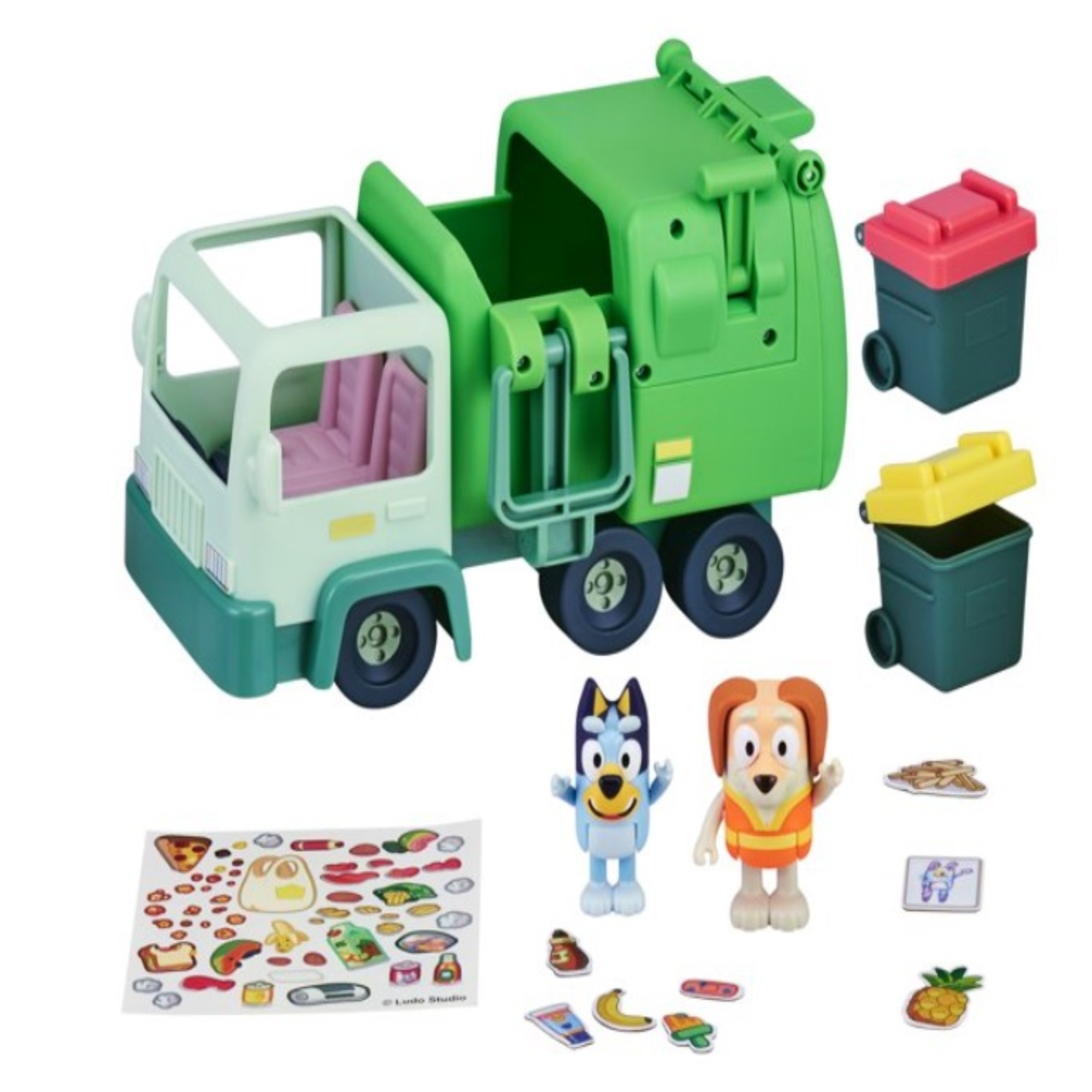 "Bluey, Garbage (Trash) Truck Vehicle Playset, Recycle Set, Bluey & Bin Man 2.53"" Toy Figures