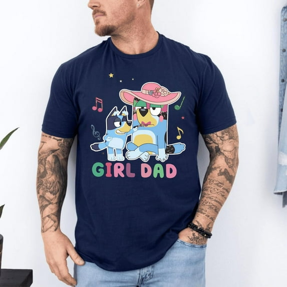 Bluey Girl Dad T-Shirt, Cute Dad and Daughter, Father's Day Gift Shirt, Cartoon Family, Girl Dad Life,Navy color,size 2XL