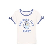 Bluey Girls Short Sleeve Bow Detail Graphic T-Shirt, Sizes 4-16