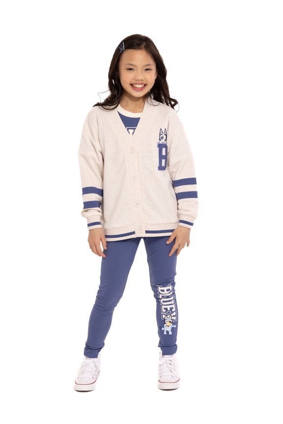 Girls Varsity Cardigan Sweater with Long Sleeves, Sizes 4-16