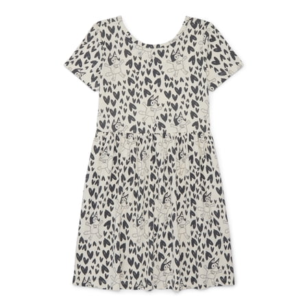 Bluey Girls Print Skater Dress with Short Sleeves, Sizes 4-12