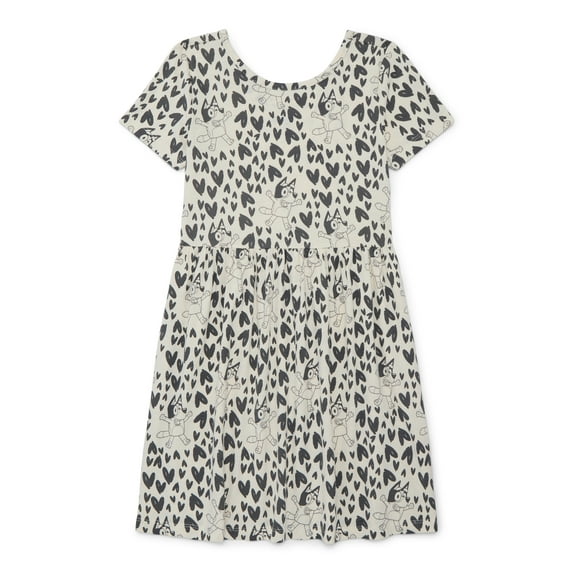 Bluey Girls Print Skater Dress with Short Sleeves, Sizes 4-12