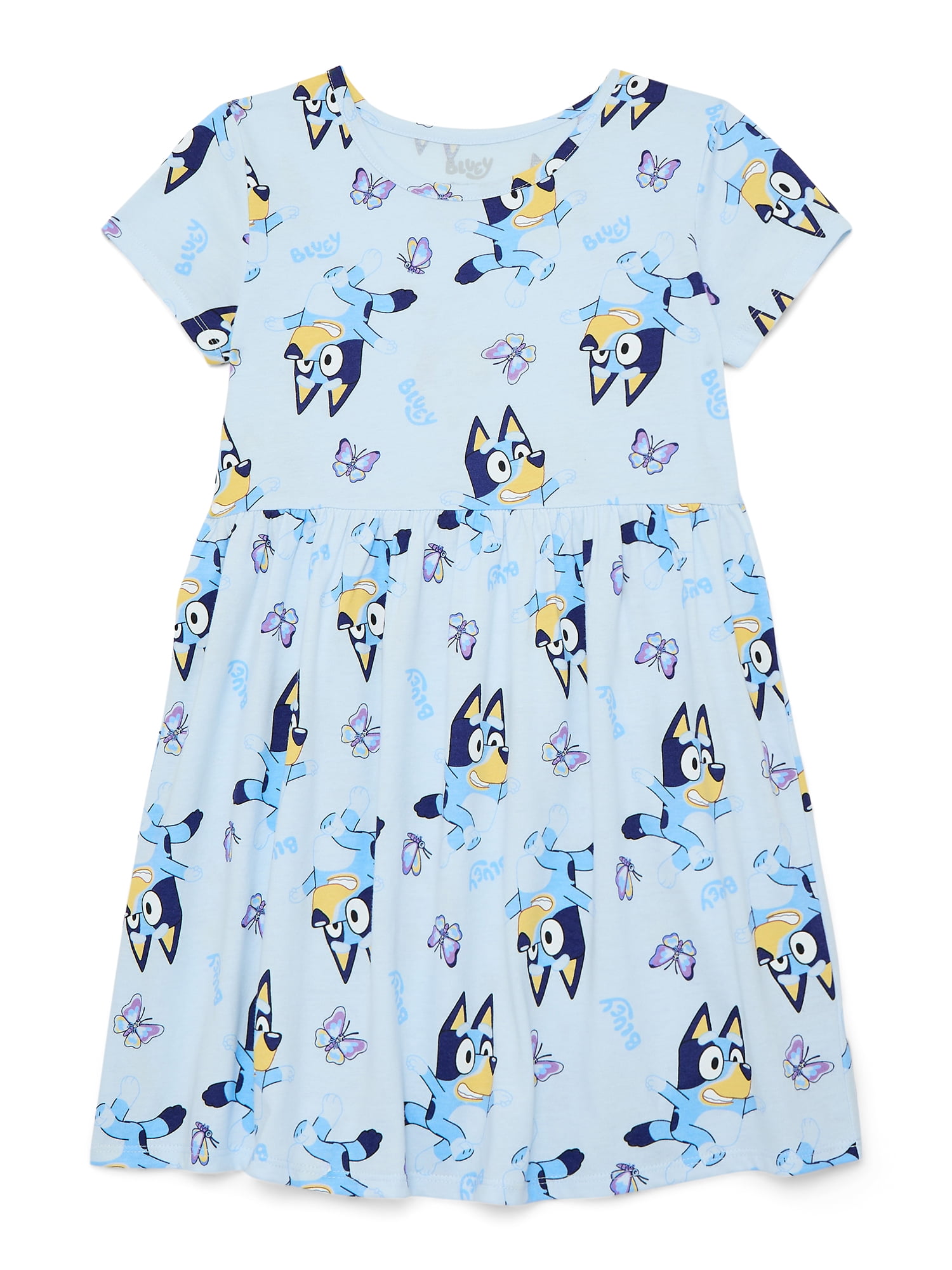 Bluey Girls Allover Print Dress with Short Sleeves, Sizes 4-12
