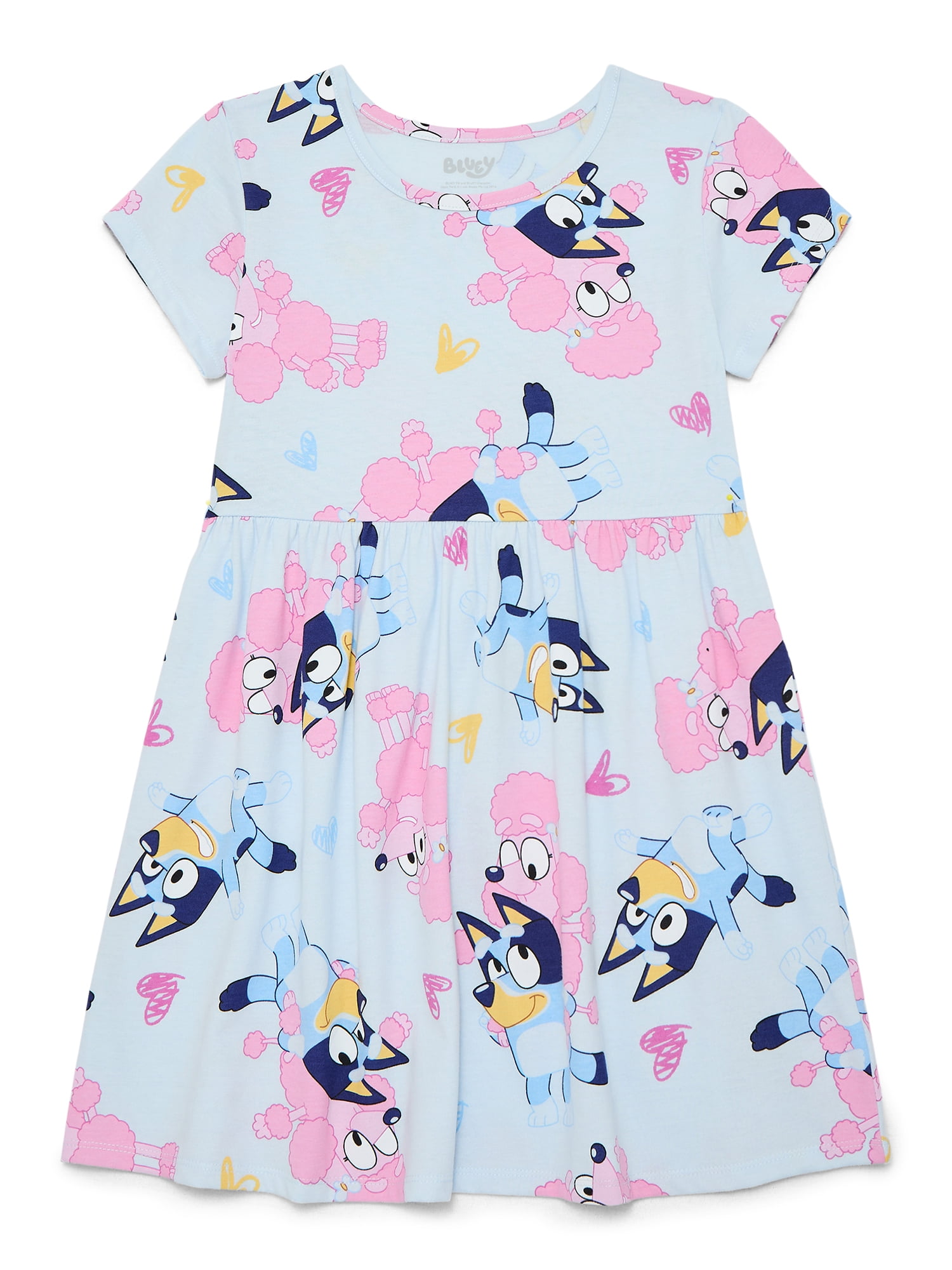 Bluey Girls Allover Print Dress with Short Sleeves, Sizes 4-12