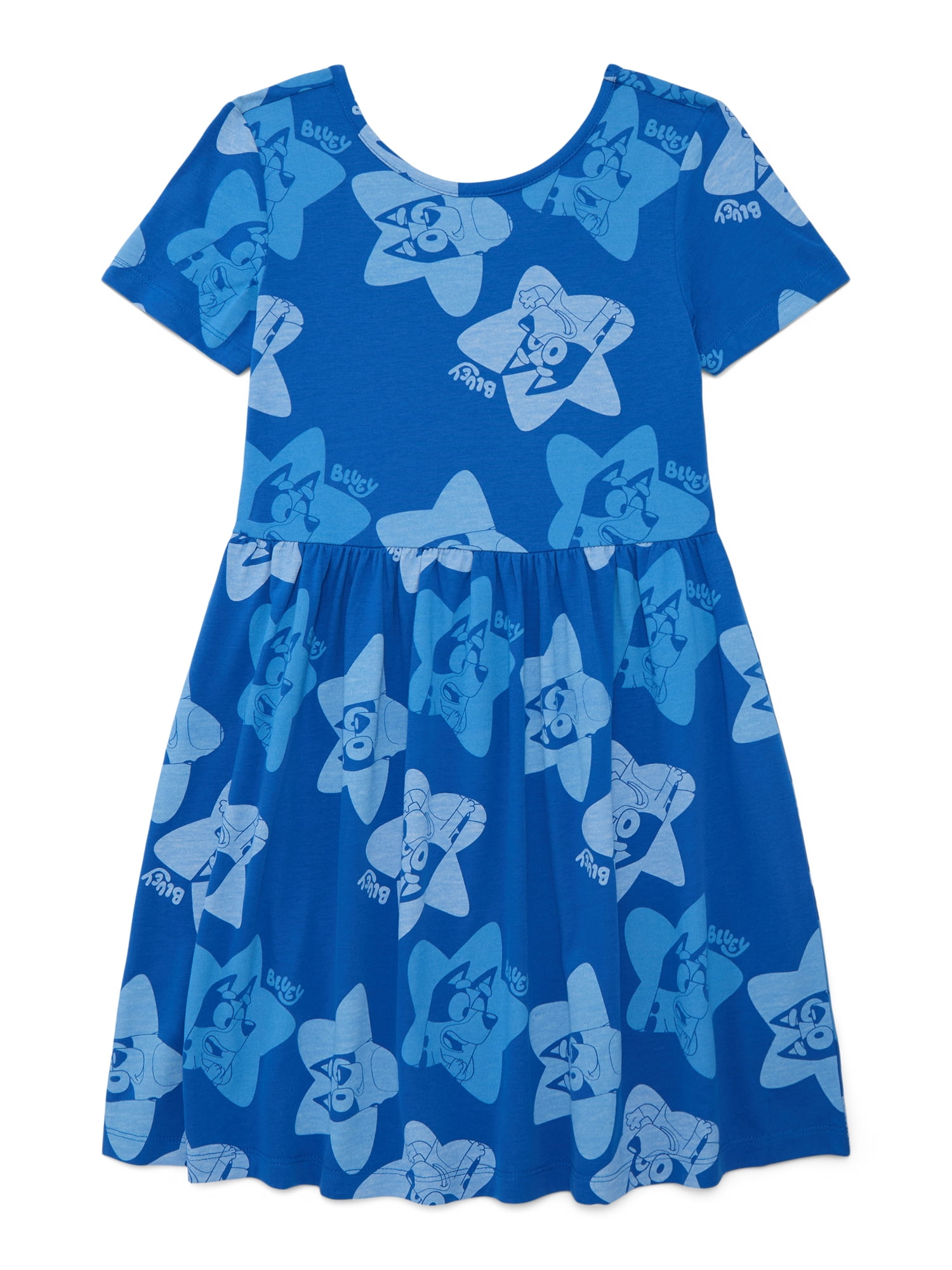 Bluey Girls Allover Print Dress with Short Sleeves, Sizes 4-12