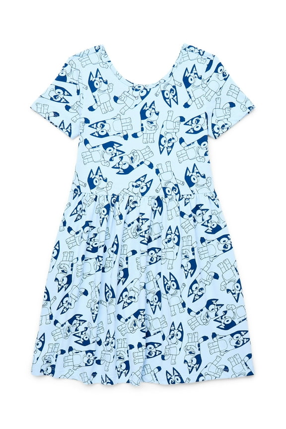 Girls Print Skater Dress with Short Sleeves, Sizes 4-12