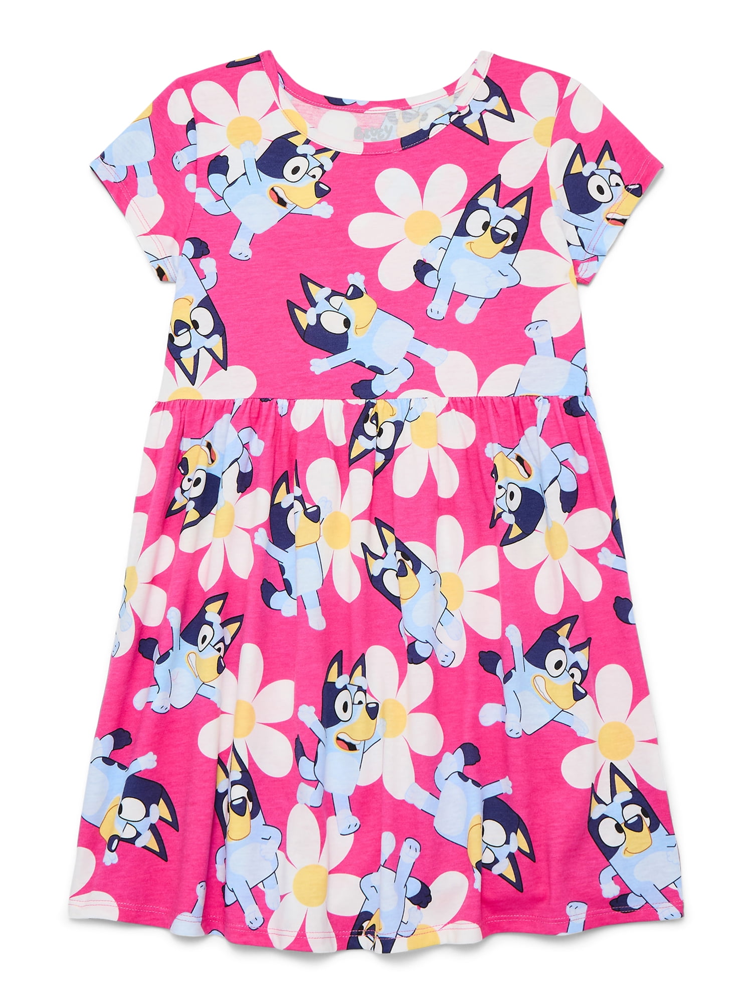 Bluey Girls Allover Print Dress with Short Sleeves, Sizes 4-12