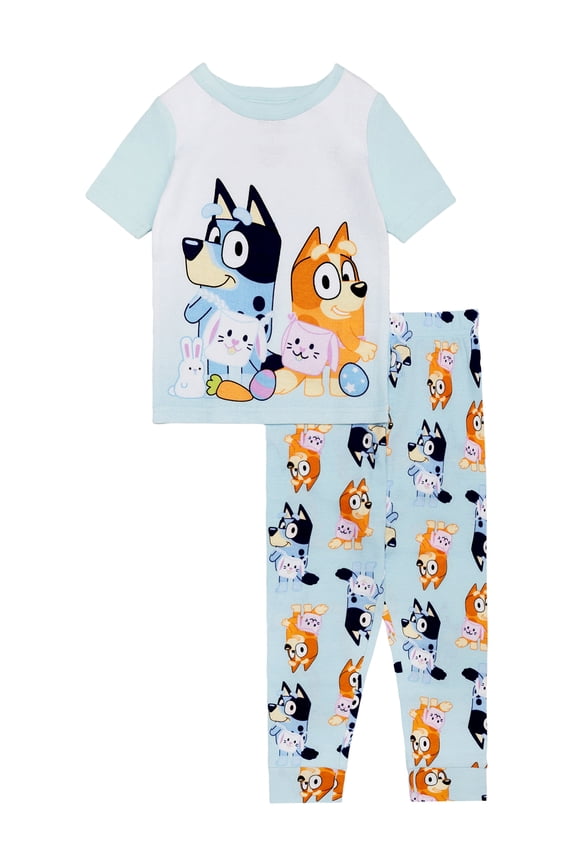 Bluey Girls 2- Piece Easter Short Sleeve and Pant Pajamja Set, Sizes 4-10