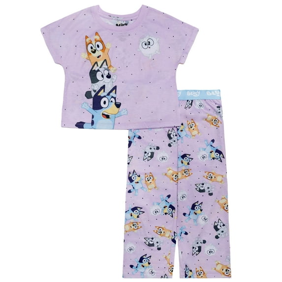 Bluey Girls 2-Piece Jersey Short Sleeve Top and Pant, Sizes 4-12