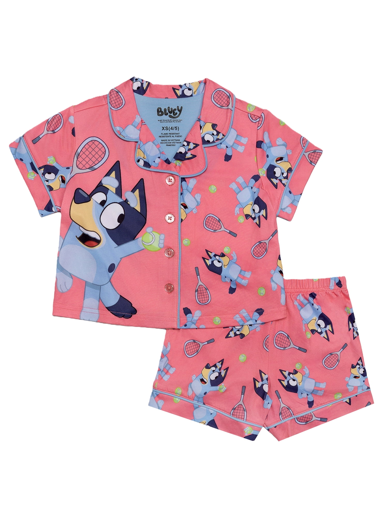 Bluey Girls Button Front Top and Shorts Pajama Set, 2-Piece, Sizes 4-12