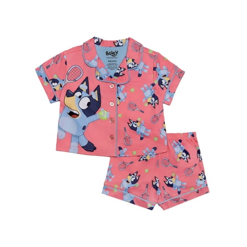 Bluey Girls Button Front Top and Shorts Pajama Set, 2-Piece, Sizes 4-12