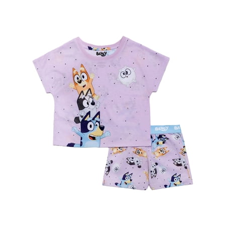 Bluey Girls 2-Piece Jersey Short Sleeve Top and Short, Sizes 4-12